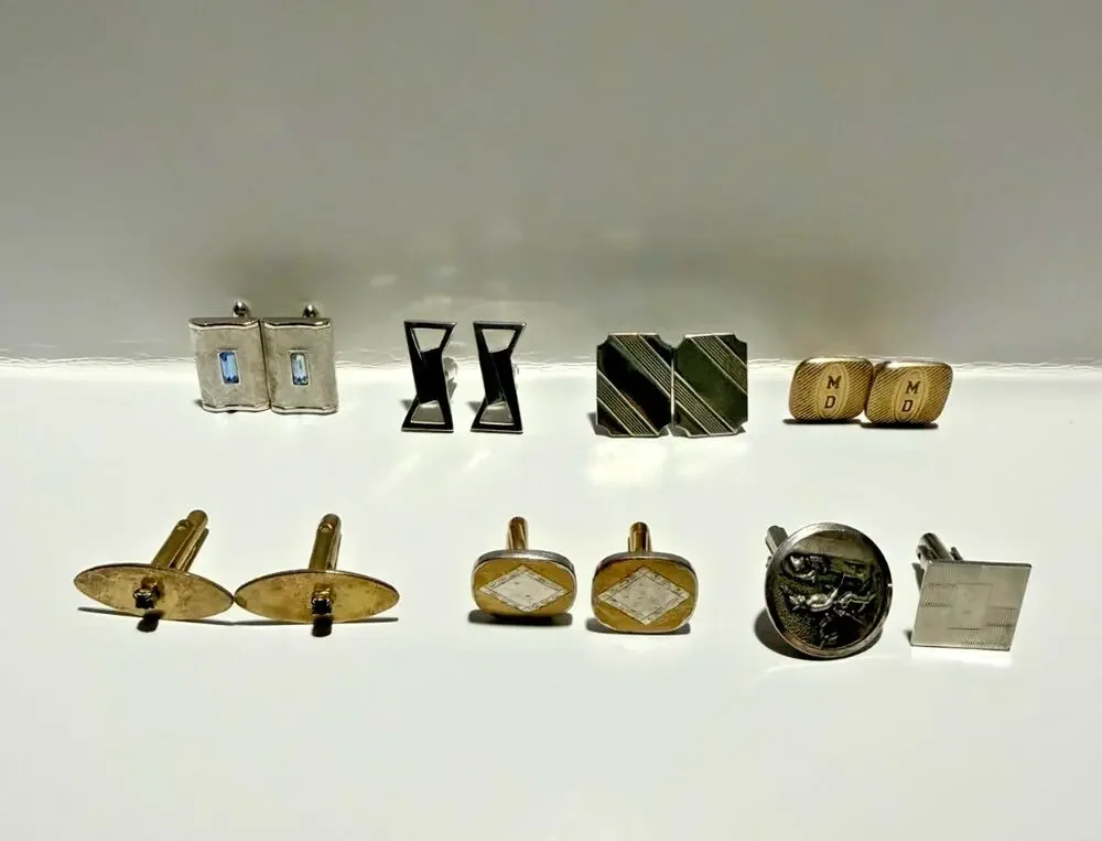 Lot of 6 Vintage Cufflink Pairs - and 2 Singles Mixed Styles